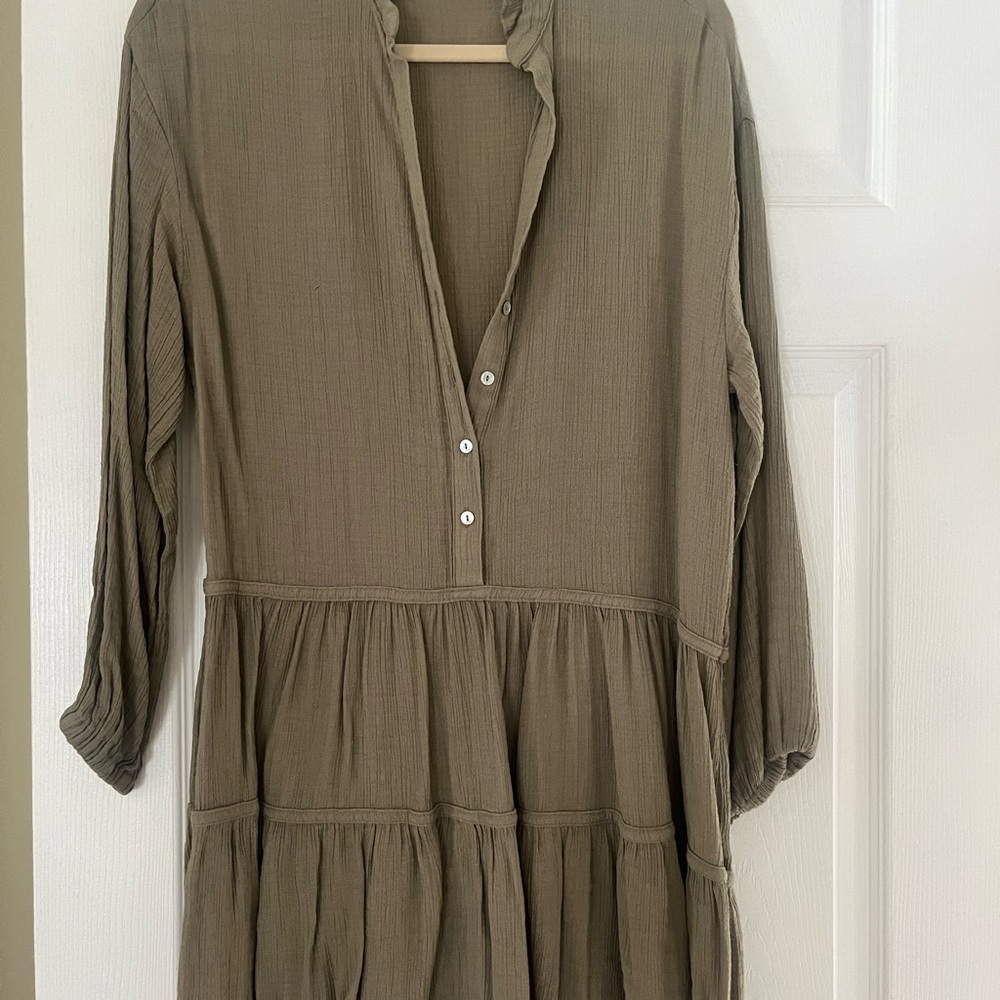 Zara Olive Green Button-Down Dress